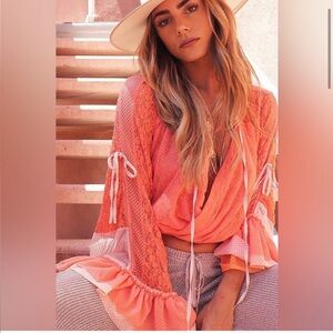 We Are HAH Kim-on-ho coral Blouse with Lace Details